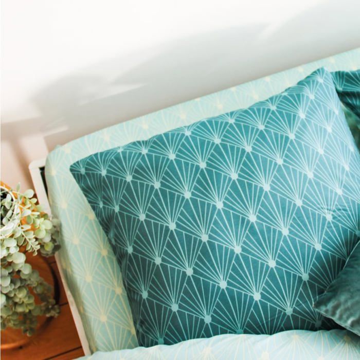 Lenzuolo Con Angoli Azsy Per Materasso 140x190 Cm, Altezza 25 Cm, Microfibra 72g, Stampa Geometrica Blu, Antigrinza