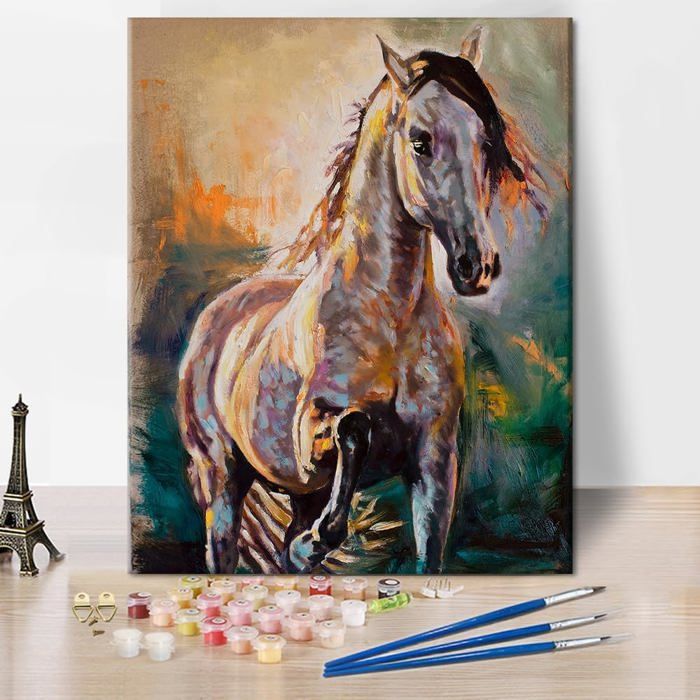 Activité Créative DIY Décoration Maison KEYIFA Cheval Peinture Par Numéros Pour Adulte, Kits De Kit Peinture Chevaux Galop 40x30cm