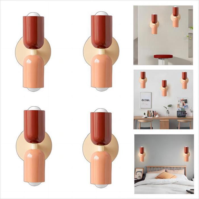 WOTTES Applique Murale Intérieur Moderne 4pcs 2 têtes E27 Lampe Murale Scandinavie Décoration pour Chambre Salon Rouge + Rose