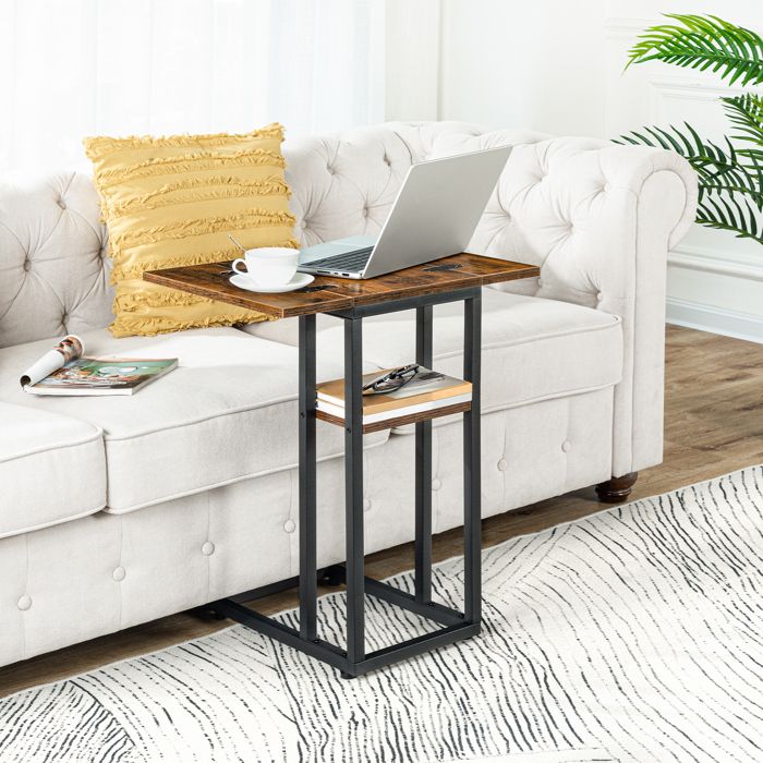 HOOBRO Table d’Appoint de Canapé Pliable en Forme de C Petite Table Basse de Style Industriel Table à Café et de Collation