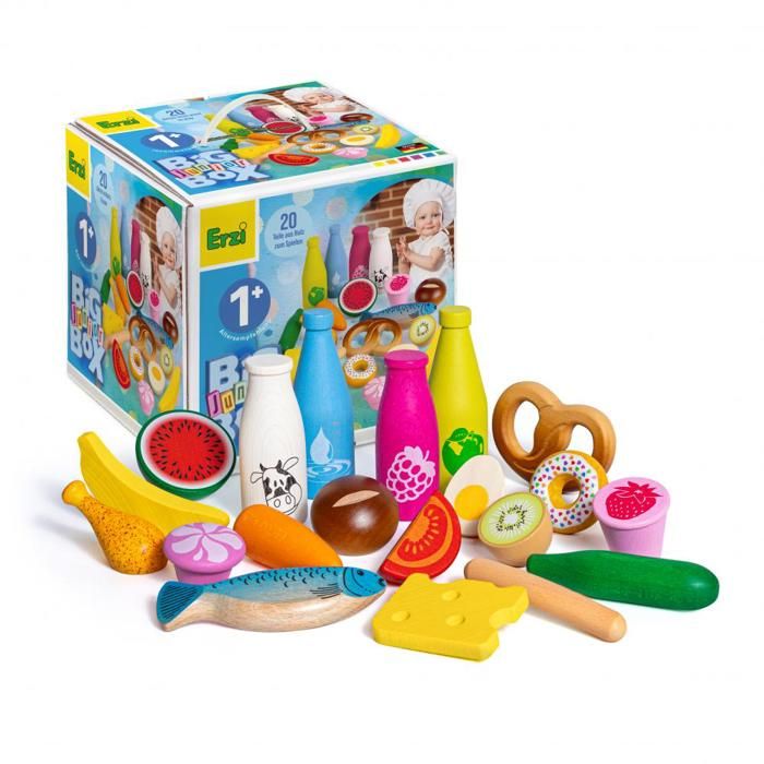 Jouet en bois - ERZI - Big Box Junior - 20 aliments - Pour enfants de 12 mois à 8 ans - Bleu