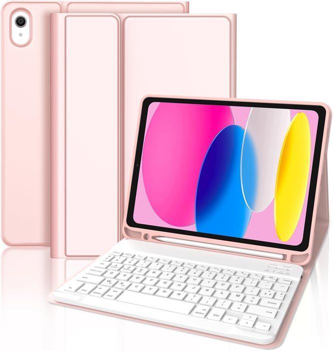 Clavier et Étui 2 en 1 - AZERTY - iPad 10ème Génération 2022 - Bluetooth - Rose - Protection Complète
