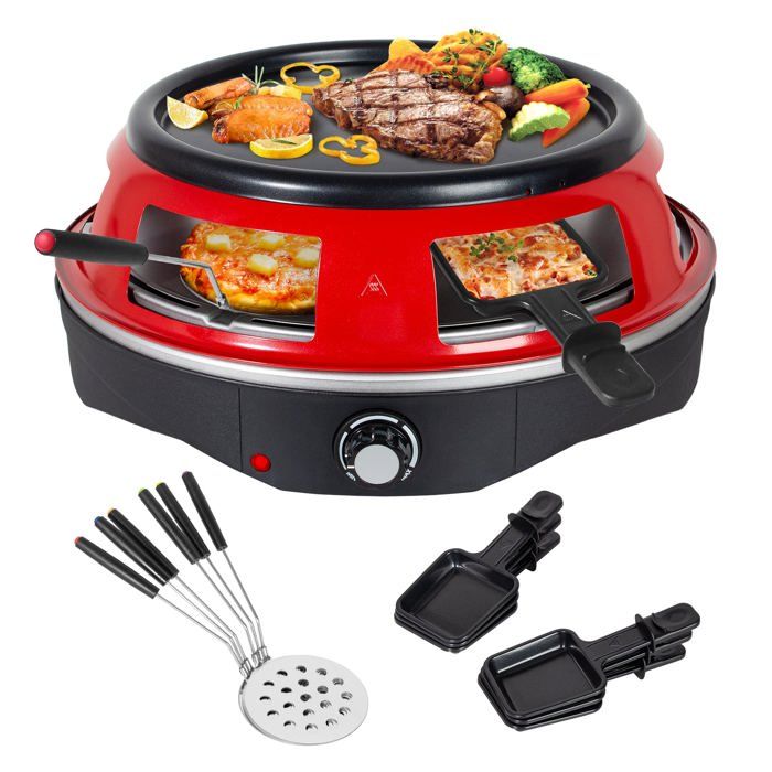 Four à pizza électrique 3 en 1 1200W avec 6 mini pelles à pizza 6 Poêle à fromage Plat de cuisson amovible