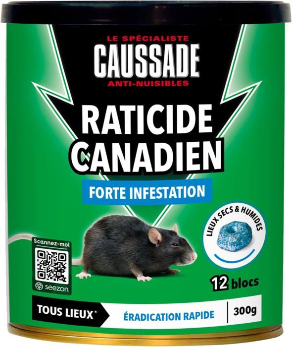 Raticide Canadien - Anti Rats - Efficacité Radicale – Tous Lieux – 12 Appâts Blocs Pâtes Flocoumafen - Prêt à lemploi