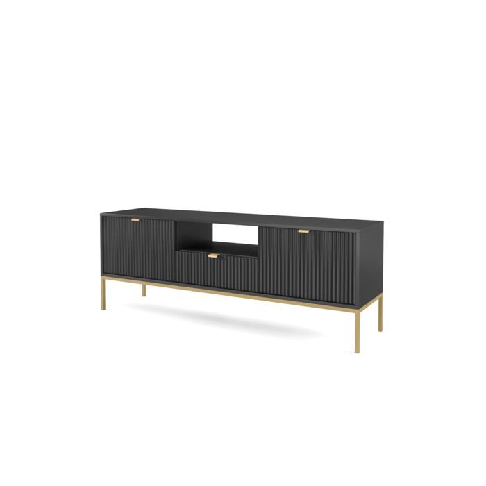 Meuble TV : Noir or 154 x 39 x 56 cm poignées dorées