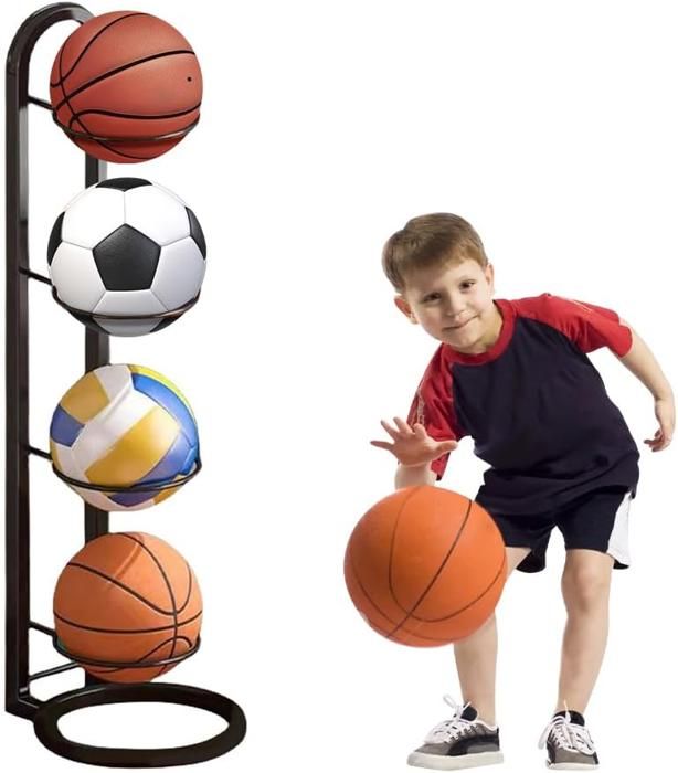 Porte-ballon OHMG – Acier Au Carbone – 152 X 30 X 25 Cm – Pour Basket, Foot, Volley – Mur Ou Sol – Gain De Place