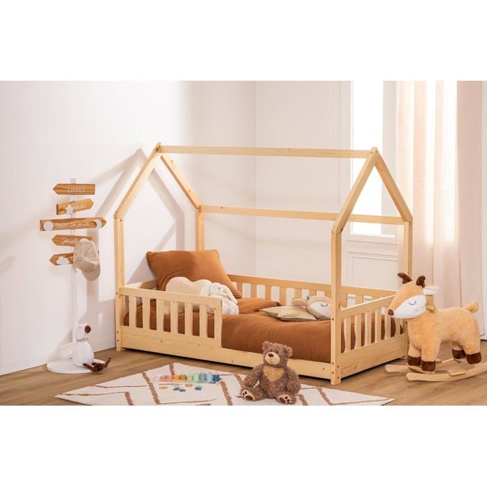 Lit cabane pour Enfant en Bois Naturel 80x160 Lit cabane pour Enfant en Bois Naturel 80x160