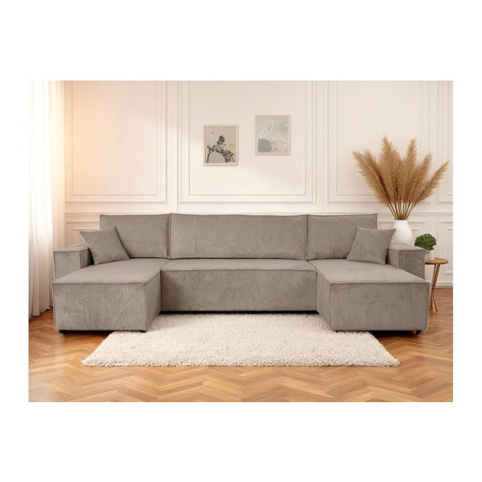 Canapé dangle FARAH panoramique convertible 6 places en velours cotelé - Taupe Canapé dangle FARAH panoramique convertible 6 places en velours cotelé - Taupe
