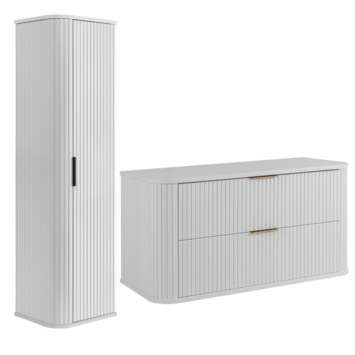 Ensemble de Meubles de Salle de Bain ELEGANCE - Meuble pour Vasque à Poser 100 cm et Armoire Murale - Blanc