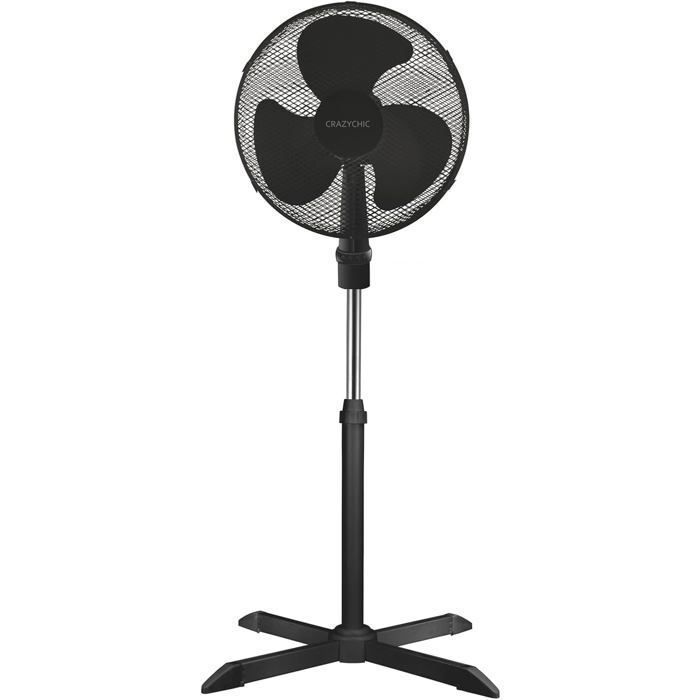CRAZYCHIC - Ventilateur Electrique sur Pied Silencieux - Puissant 55W - Diamètre 40 CM - 3 Vitesses - Oscillation - Noir - Crazychic