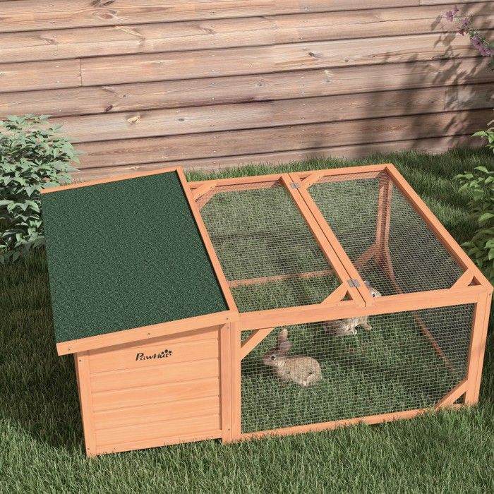 Comparer les prix de Clapier lapins nains 125.5x100x49cm toit ouvrant asphalte bois sapin orange/vert résistant intempéries