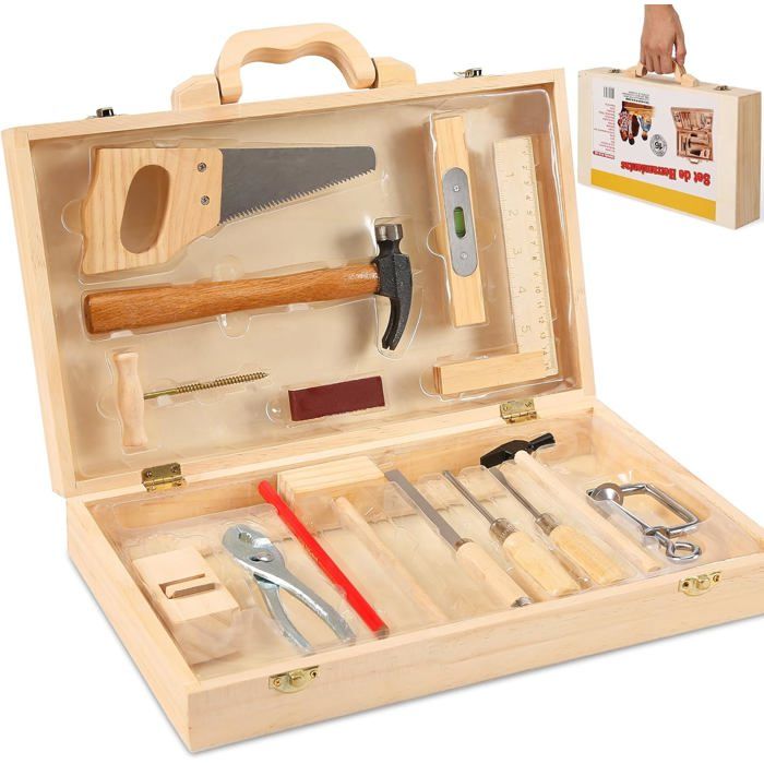 Coffret Outils En Bois Pour Enfant 30 Pièces - Jouet Montessori Camion Bricolage Éducatif 2-4 Ans