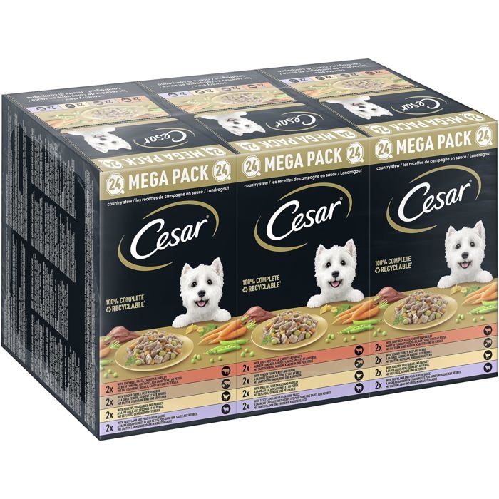 Cesar - 434255 - Megapack Landragout Nourriture Humide pour Chien dans Un Bol 4 variétés en lot 24 x 150 g Cesar - 434255 - Megapack Landragout Nourriture Humide pour Chien dans Un Bol 4 variétés en lot 24 x 150 g