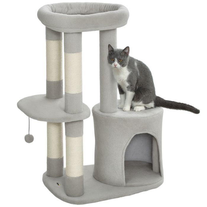 Comparer les prix de Arbre à chat - PawHut - avec griffoirs plate-forme niche balle - tissu peluche - multi-niveaux - 60 x 45 x 90 cm - gris clair