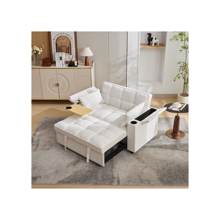 Canapé-lit avec port USB et Type-C table dappoint Accoudoir de rangement Dossier réglables canapé 2 places Beige 140 5x74 x82