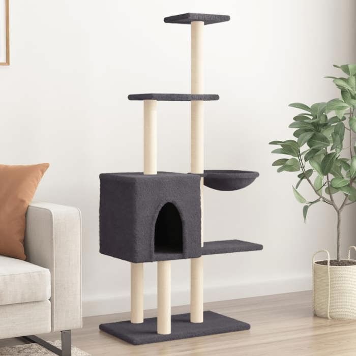 Arbre à chat - vidaXL - Gris foncé - 145 cm - Sisal naturel - Peluche douce Arbre à chat - vidaXL - Gris foncé - 145 cm - Sisal naturel - Peluche douce
