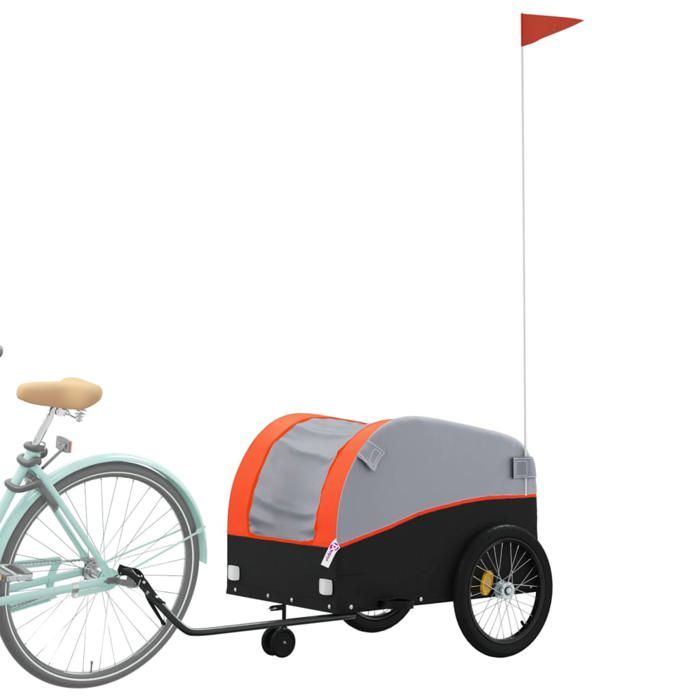 Remorque de vélo polyvalente - VIDAXL - 45 kg - Noir et orange - 126x63x63 cm - Compartiment 70x50x495 cm
