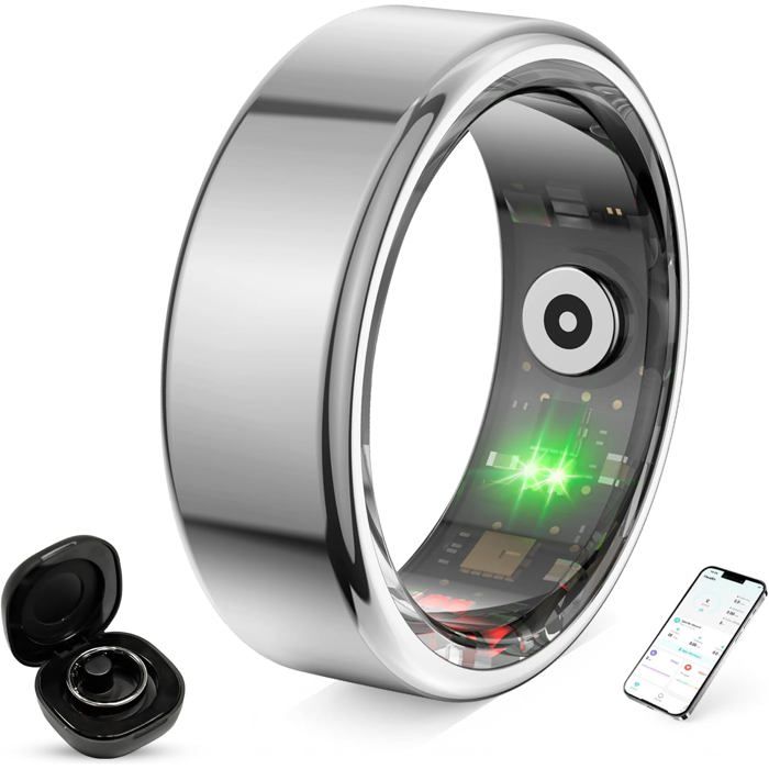 Bague Connectée Homme Femme, Smart Ring Health Fitness avec écran LED, Anneau Intelligent IP68 Compatible avec iOS/Android,Tracker d'activité/fréquence cardiaque/SpO2/Sommeil (Noir, 11