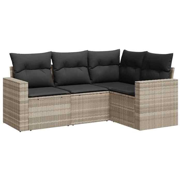 Salon de jardin en résine tressée - BURKE - 4 pièces - Coussins gris clair - Résistance aux UV - Modulaire