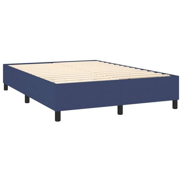 Cadre de lit à ressorts - WIENS - 140x190 cm - Bleu - Tissu polyester - Contreplaqué - Bois dingénierie