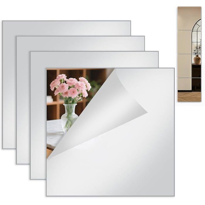 Lot De 6 Miroirs Autocollants Acryliques – 25x25 Cm, épaisseur 2 Mm – Flexibles, Incassables – Pour Cuisine, Salle De Bain, Décoration Murale