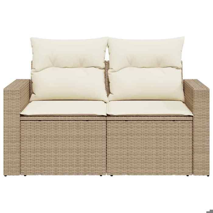 Canapé de jardin 2 places en résine tressée - MEUBLECHIC - 131x62x69 cm - Beige - Résine tressée durable