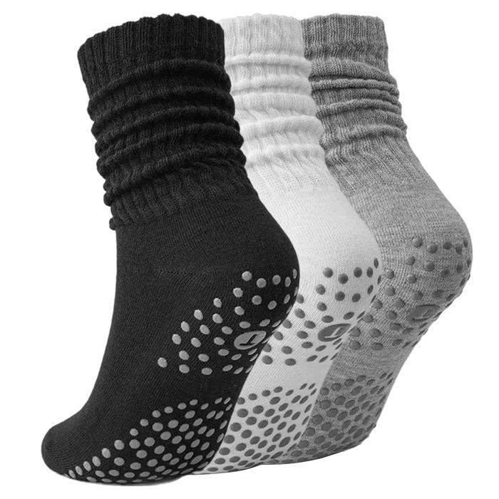3 paires de chaussettes de Pilates chaussettes antidérapantes et chaussettes de yoga (noires blanches et grises)