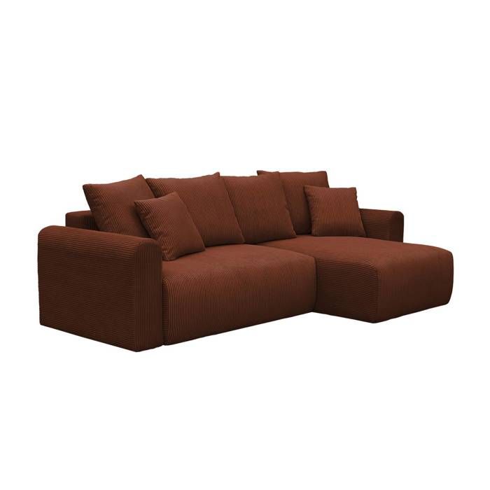 Canapé dangle convertible réversible 3 places velours côtelé brique avec coffre de rangement - Almo Canapé dangle convertible réversible 3 places velours côtelé brique avec coffre de rangement - Almo