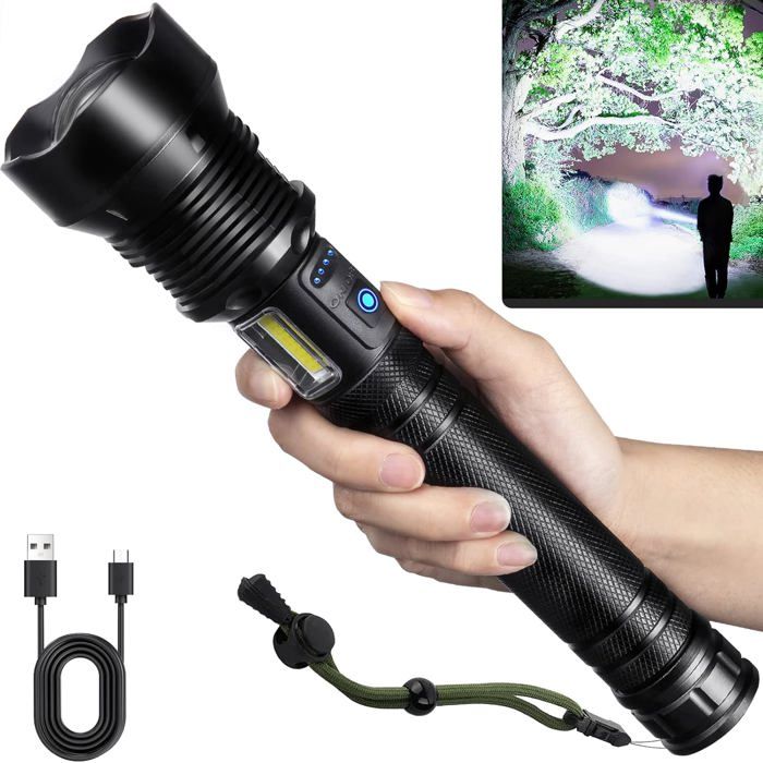 Lampe torche LED rechargeable 990000 lumens super brillante 5 modes USB puissante étanche IPX6 usage tactique