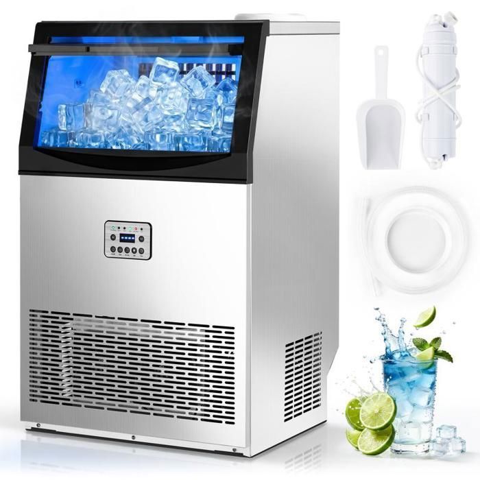 ALIGHTUP Machine à glaçons professionnelle jusqu’à 50 kg/24 heures de glace écran LED Auto nettoyante Minuterie