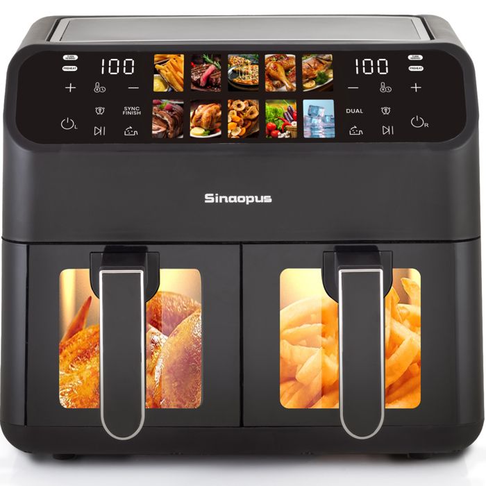 Friteuse sans huile Sinaopus 901Pro – Air Fryer 9L double cuves – Écran couleur – 10 programmes – 2000W – Recettes inclus - Sinaopus