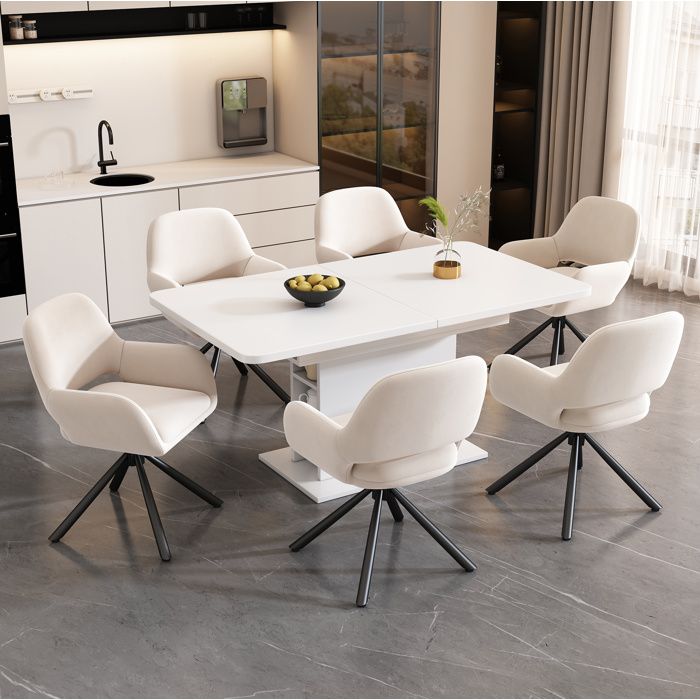 Lot de 6 chaises de salle à manger pivotantes en velours beige avec accoudoirs structure en métal style moderne