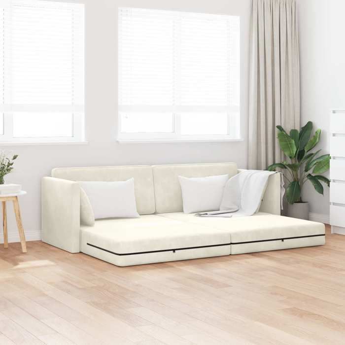 Sofa intérieure moderne vidaXL Canapé-lit au sol Crème 213 x 70 x 77 cm Velours(6974）