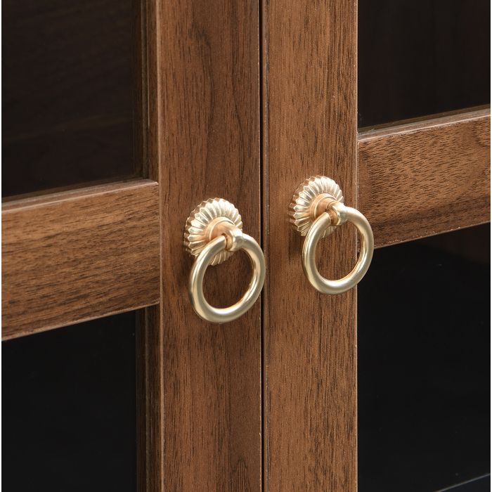 HOMVRA Buffet haut rétro avec portes vitrées étagères réglables finition noyer 70 x 38 x 168 cm