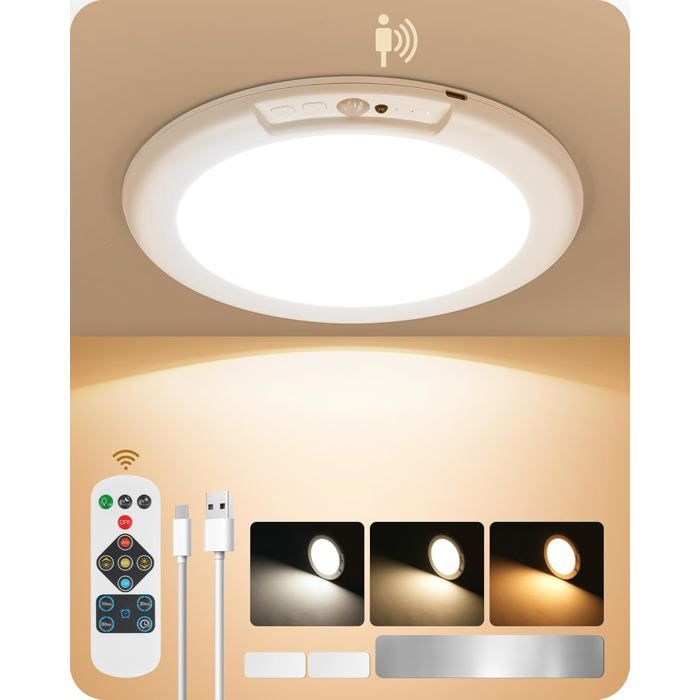 Plafonnier LED s Fil avec Détecteur de Mouvement Lampe à Détecteur de Mouvement Intérieur Alimantée par Batterie av LAMPE A POSER
