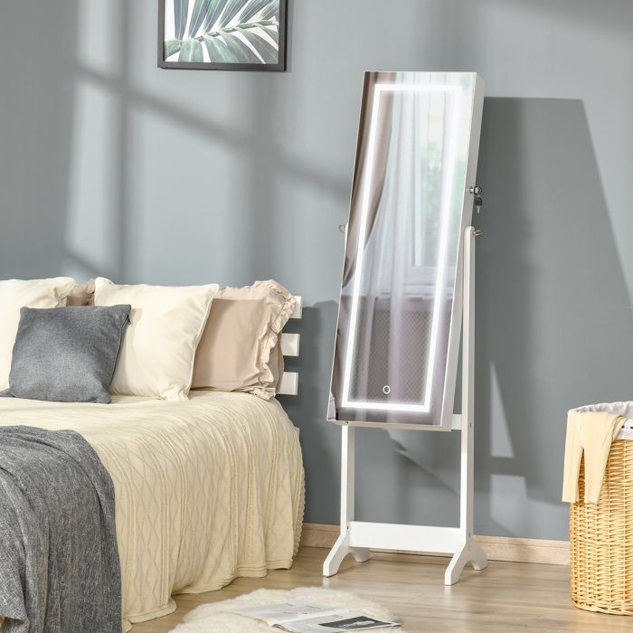 Armoire à bijoux miroir sur pied avec lumière LED inclinaison réglable et serrure 46 x 365 x 1515 cm