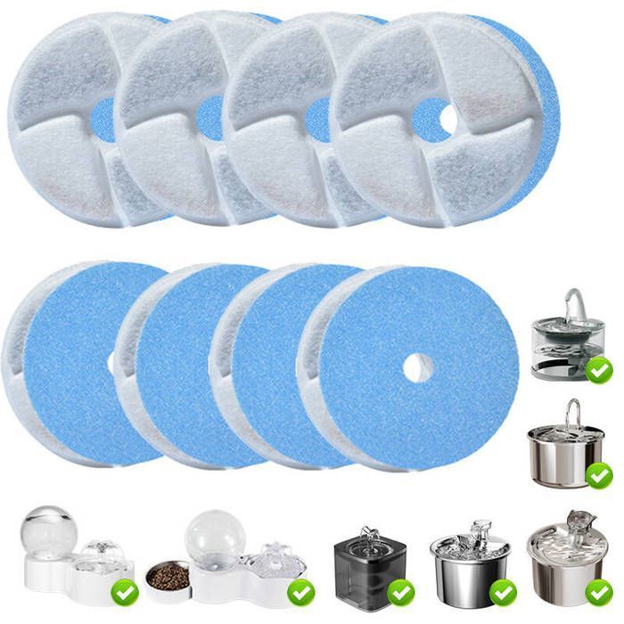 Lot de 8 filtres à charbon compatibles WF070/WF180/FT333/FT444 pour fontaine à eau (105 x 22 x 1 cm)