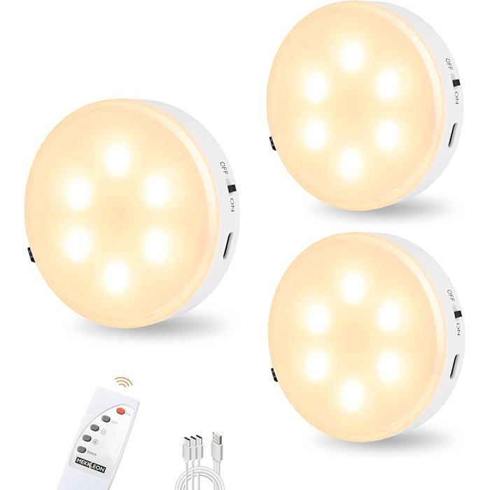 mpe LED Rechargeable USB avec Télécommandes [Lot de 3]Veilleuse Cuisine Sans Fil Escalier 5 Niveaux de WARM WHI ECLAIRAGE DE MEUBLE
