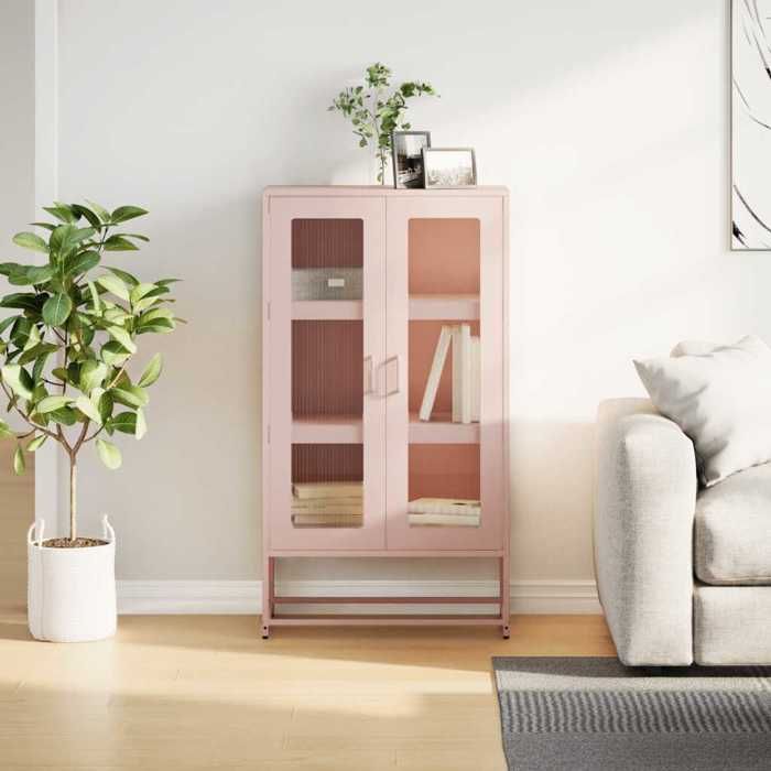 Meuble Rangement - HAOSHOP - Buffet haut rose 68x39x123 cm acier&01_37265