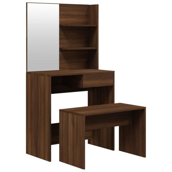 Coiffeuse Avec Miroir Chêne Fumé 74.5x40x141cm - Meuble Rangement Maquillage Moderne