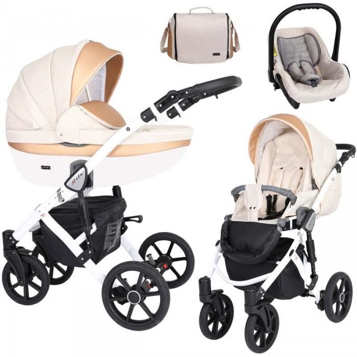 KUNERT mila - Poussette bébé 3 en 1 légère - 0 à 3 ans - ombrelle offerte - Beige/or