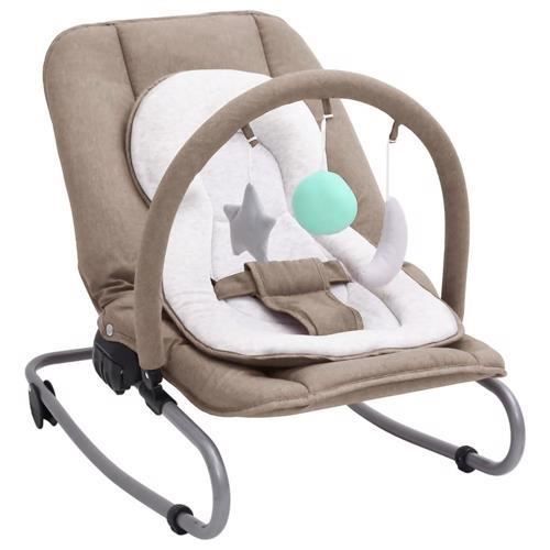transat bébé en acier avec jouets et un coussin de siège-repose-pied et dossier réglables-marron-77 x 46 x 58 cm