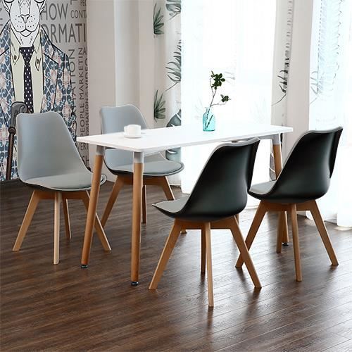 Table de salle à manger blanche LUXS - 4 chaises scandinaves grises - L110 x l60 x H75 cm