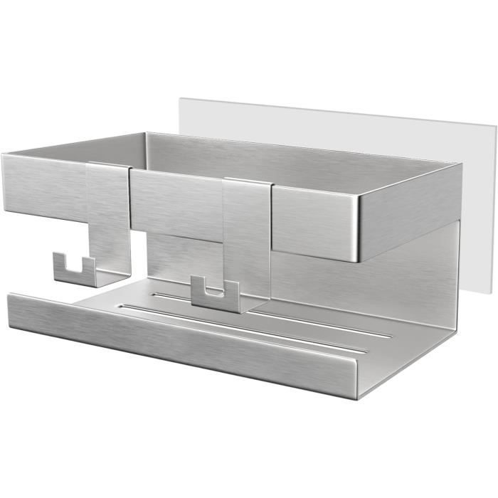 Étagère Douche Sans Percage Adhésive - 2x Support Mural SUS304 Acier Inoxydable Grande Capacité, Argent - Idéal Salle De Bain & Cuisine