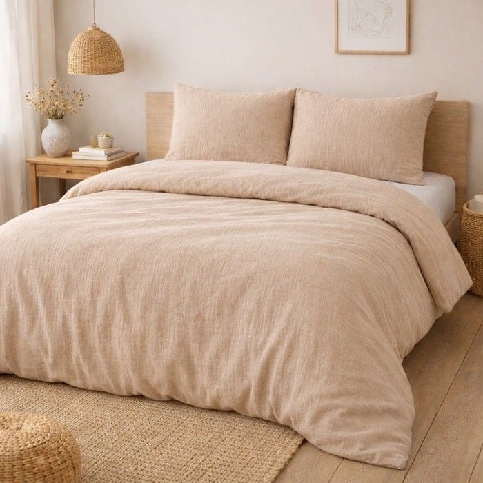 Parure de lit - PROMO LINGE - Alia - Gaze de coton - 260x240cm - Sable