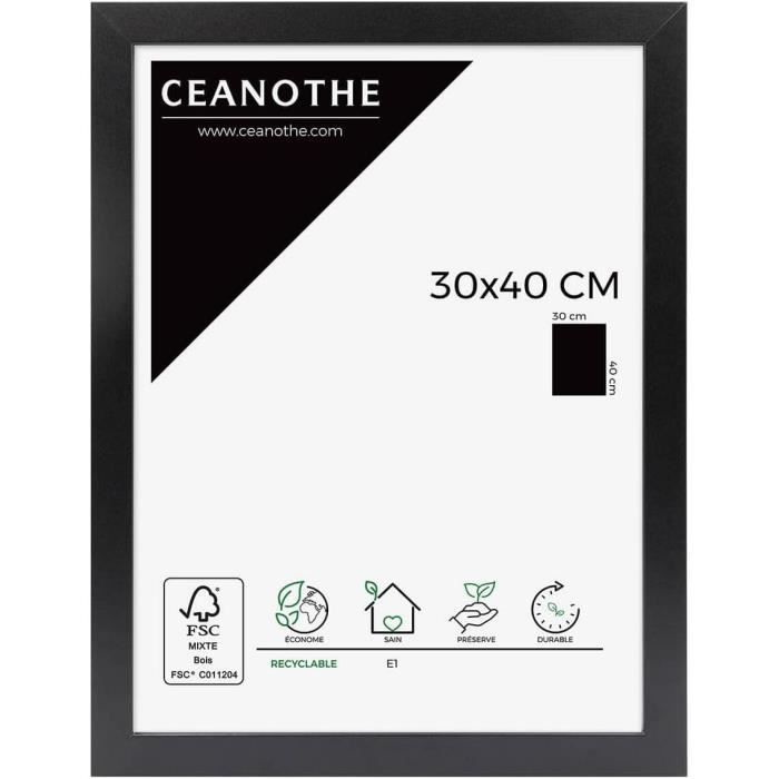 Cadre Photo En Bois Noir 30x40 Cm - Avec Verre Acrylique Transparent - Pour Photo, Poster Ou Illustration