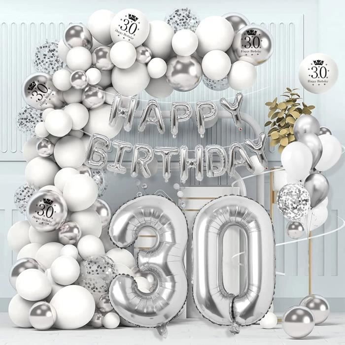 Bannière Anniversaire 30 Ans Noir Argent - 180 X 110 Cm - Décoration Fête Adulte - Polyester - Pour Mur, Extérieur