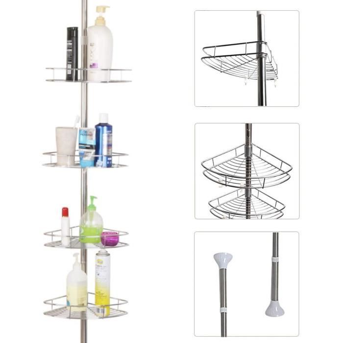 Etagere D Angle De Douche Telescopique En Acier Inoxydable Sans Percage Hauteur Reglable Avec 4 Panier Pour Salle De Bain Et Cuisine Achat Vente Colonne Armoire Sdb Etagere D Angle De