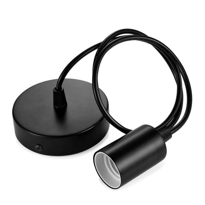 suspension E27 avec anneau à vis câble tissu réglable 100cm suspension compatible avec abat-jour douille idéale de cuisine noir