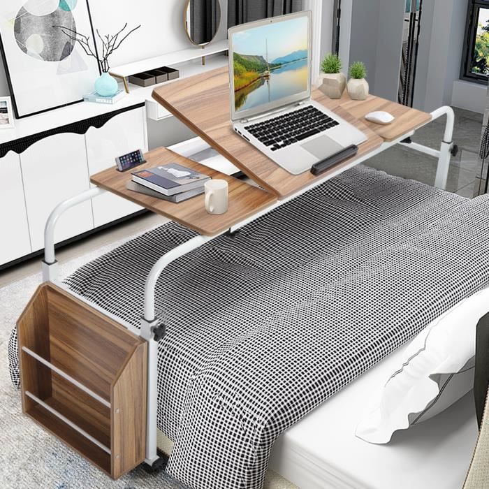 Bureau de lit réglable bureau de lit(plateau de table en chêne ancien +  pieds de table blancs 1,2 m) HB036 - Cdiscount Maison